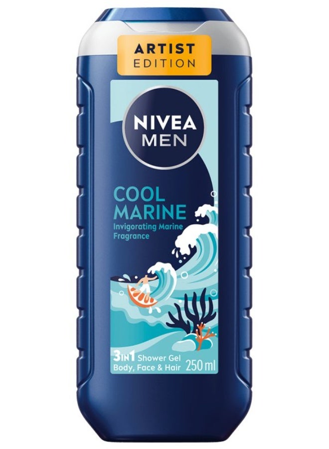 Nivea Men Cool Marine 24h Fresh Effect 3 In 1 Body Face & Hair Shower Gel 250ML