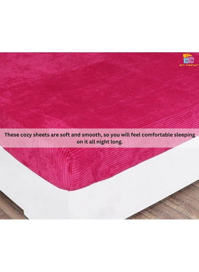 RD TREND 190 GSM Warm Flannel Elastic Fitted Striped bedsheets for Winter King Size(78X72X8 Inch) with 2 Pillow Cover Size 18x28 Inches Color-Magenta,Striped - Image 5