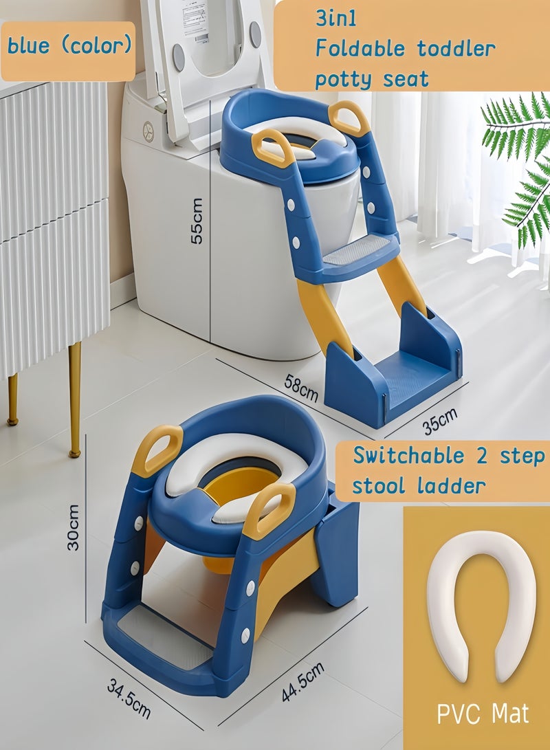 Baby Toilet Potty Training Seats, Kids Potty Seats& Chair with Ladder for Western Toilets - 3-in-1 Adjustable Height Folding Step Stool with Anti-Slip Pads, Splash Guard & Urinal for Toddlers Boys Girls 2-5 Years - Image 1