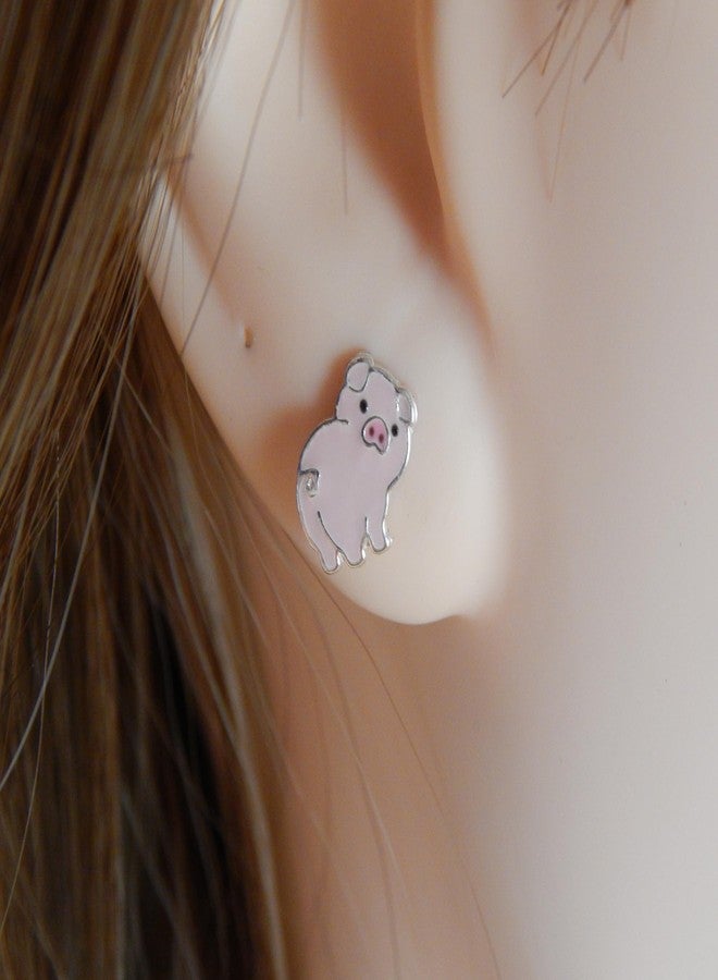 آيسروز أقراط صغيرة وردية اللون على شكل خنازير من الفضة الإسترليني عيار 925، مضادة للحساسية، خالية من الرصاص والنيكل، آمنة (38086) - Image 4