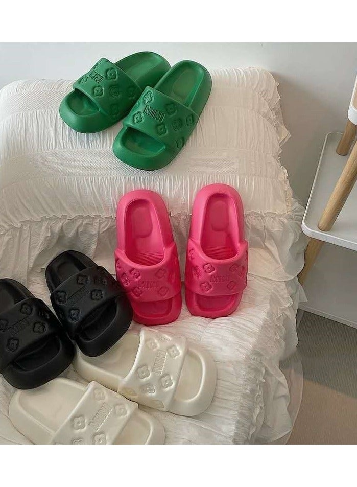 Mini Simple printed slippers for outer wear thick-soled non-slip anti-odor slippers indoor and outdoor bathroom slippers (pink) - Image 2