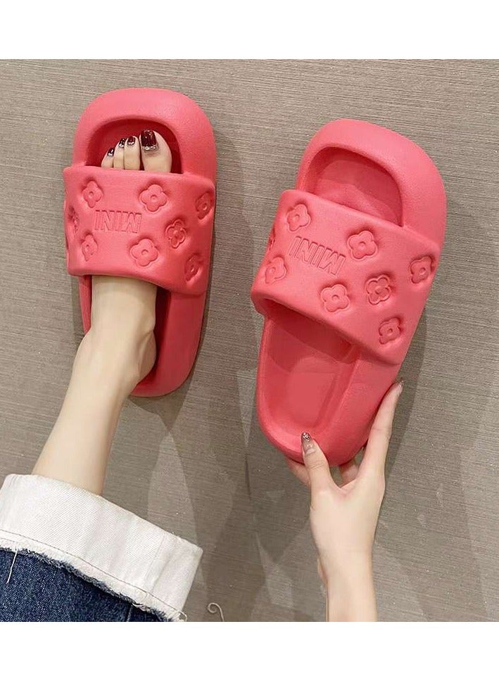 Mini Simple printed slippers for outer wear thick-soled non-slip anti-odor slippers indoor and outdoor bathroom slippers (pink) - Image 3