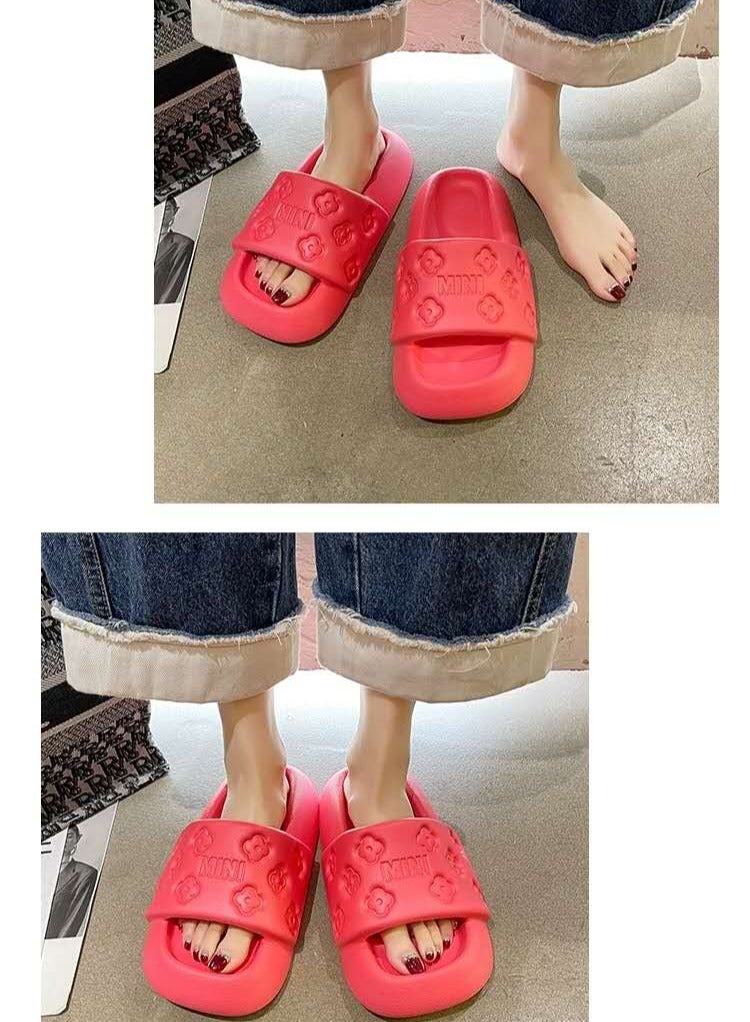 Mini Simple printed slippers for outer wear thick-soled non-slip anti-odor slippers indoor and outdoor bathroom slippers (pink) - Image 4