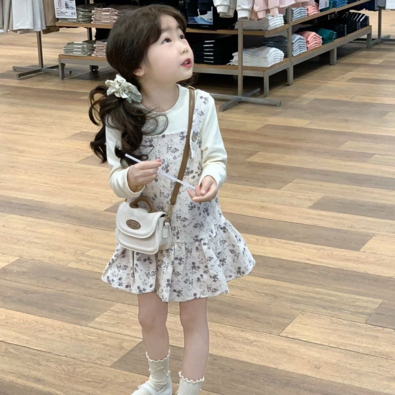 Children'S Suit 2025 Spring New Korean Style Floral Suspender Skirt Two-Piece Set For Baby Girls, Fashionable And Cute Tops - Image 4