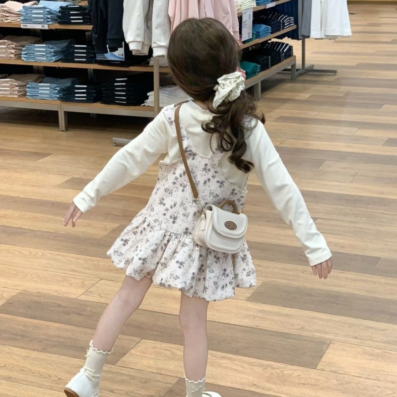 Children'S Suit 2025 Spring New Korean Style Floral Suspender Skirt Two-Piece Set For Baby Girls, Fashionable And Cute Tops - Image 3