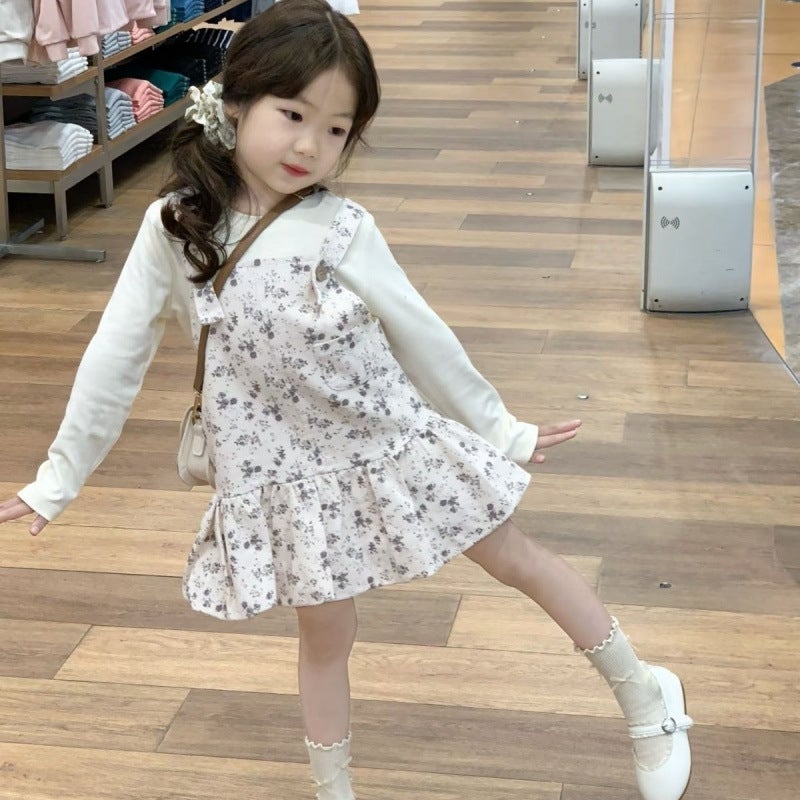 Children'S Suit 2025 Spring New Korean Style Floral Suspender Skirt Two-Piece Set For Baby Girls, Fashionable And Cute Tops - Image 2