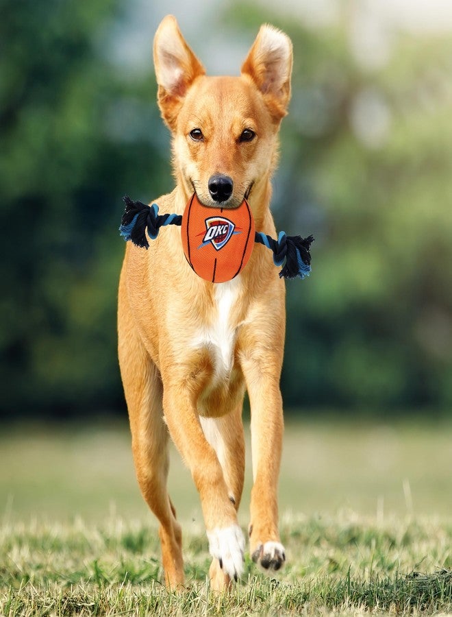 Pets First NBA Oklahoma City Thunder Basketball Toy. - Tough Nylon Pet Toy with Tug Ropes & Inner Squeaker, one Size - Image 4