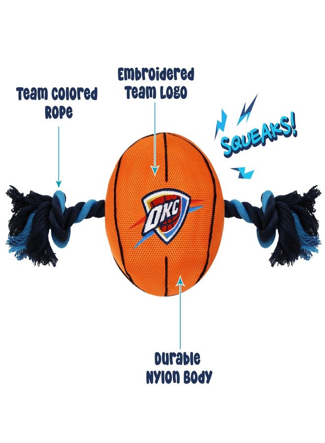 Pets First NBA Oklahoma City Thunder Basketball Toy. - Tough Nylon Pet Toy with Tug Ropes & Inner Squeaker, one Size - Image 3