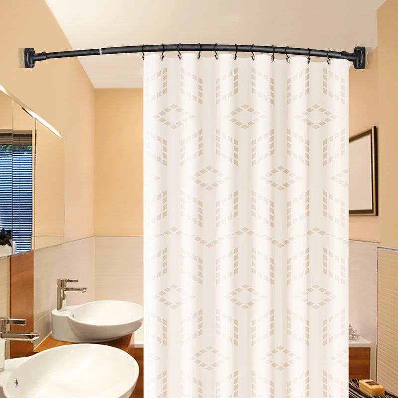 Bluejw Wall Mounted Adjustable Corner Shower Curtain Rod - Curved Matte Black Bathroom Tension Rod with Shower Curtain Rings Included - Image 5