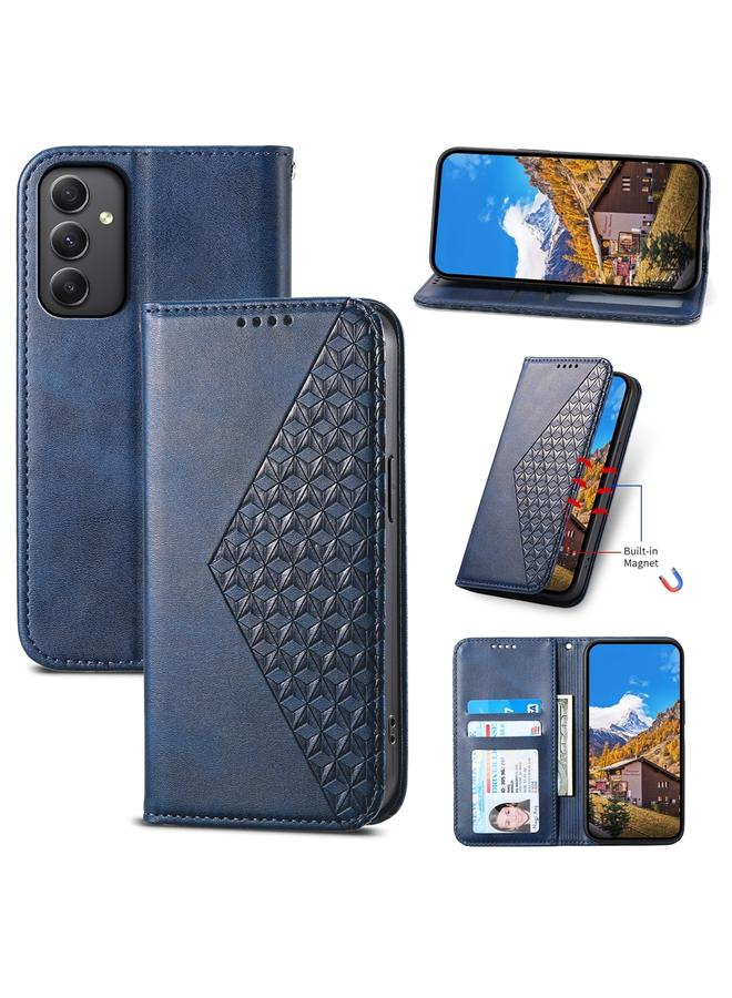 اس-توب جراب لهاتف Samsung Galaxy A35 مصنوع من الجلد المغناطيسي بتصميم شبكي مكعب من جلد العجل - Image 1