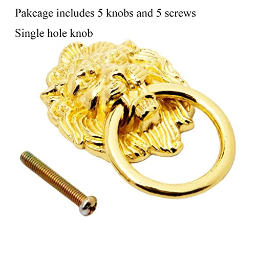 Mgoodoo 5PCS Drawer Lion Head Ring Pull, 1.65x2.64'' Antique Cabinet Handle Gold Vintage Door Knob for Nightstand Dresser Cupboard Closet Furniture Kitchen Bathroom Bedroom Wardrobe - Image 2