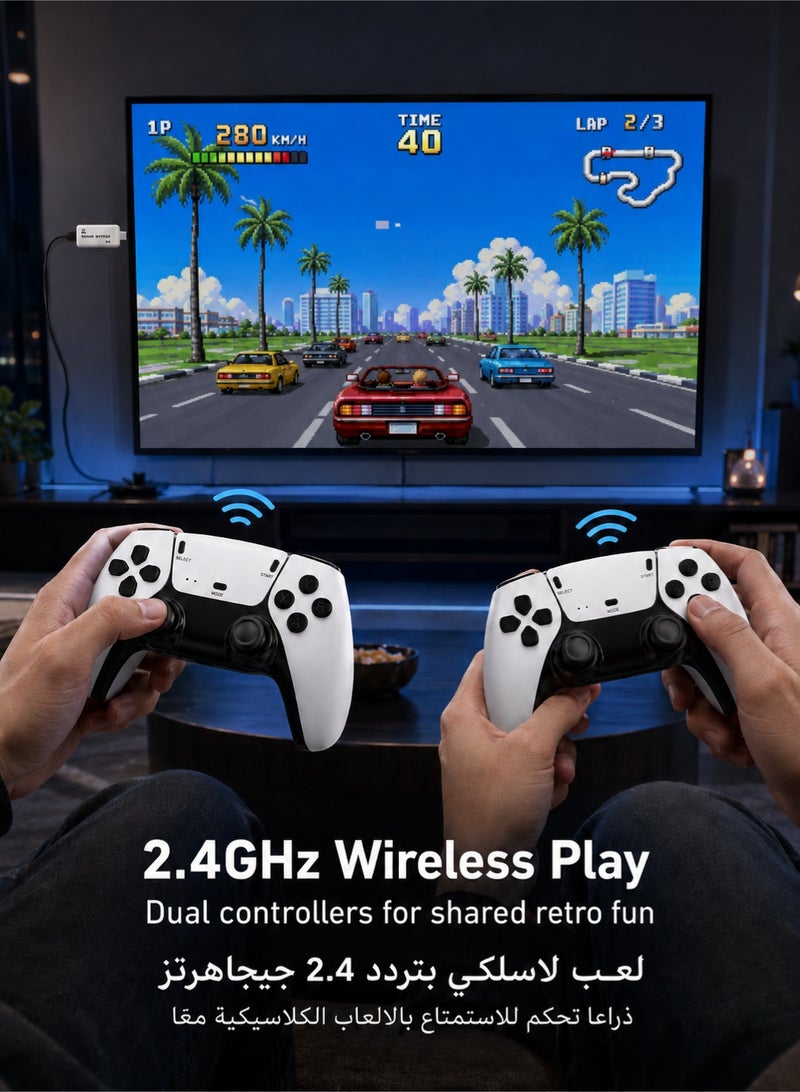 لوميترا عصا ألعاب ريترو M15 لاسلكية، جهاز ألعاب بتشغيل مباشر ومخرج HD مع يدين 2.4G وبطاقة TF سعة 64GB، أبيض - Image 3