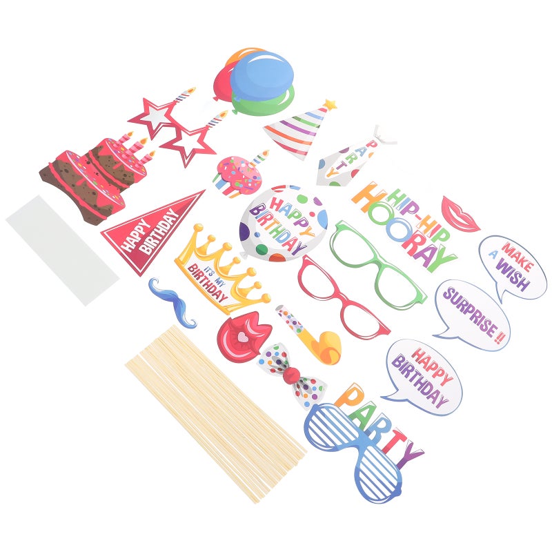 2 Sets Birthday Photo Booth Props Funny Selfie Photo Prop Party Supplies - Image 1