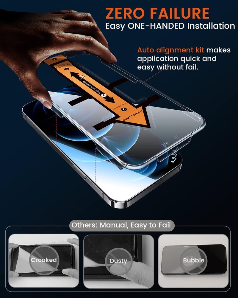 MRGLAS 4-Pack Privacy Screen Protector for iPhone 12 Pro Max [100% Anti-Spy][9H+ Military-Grade Aerospace Glass][Auto-Alignment Kits] Shatterproof Tempered Glass Film for 12 Pro Max 6.7" Zero-Bubble - Image 2