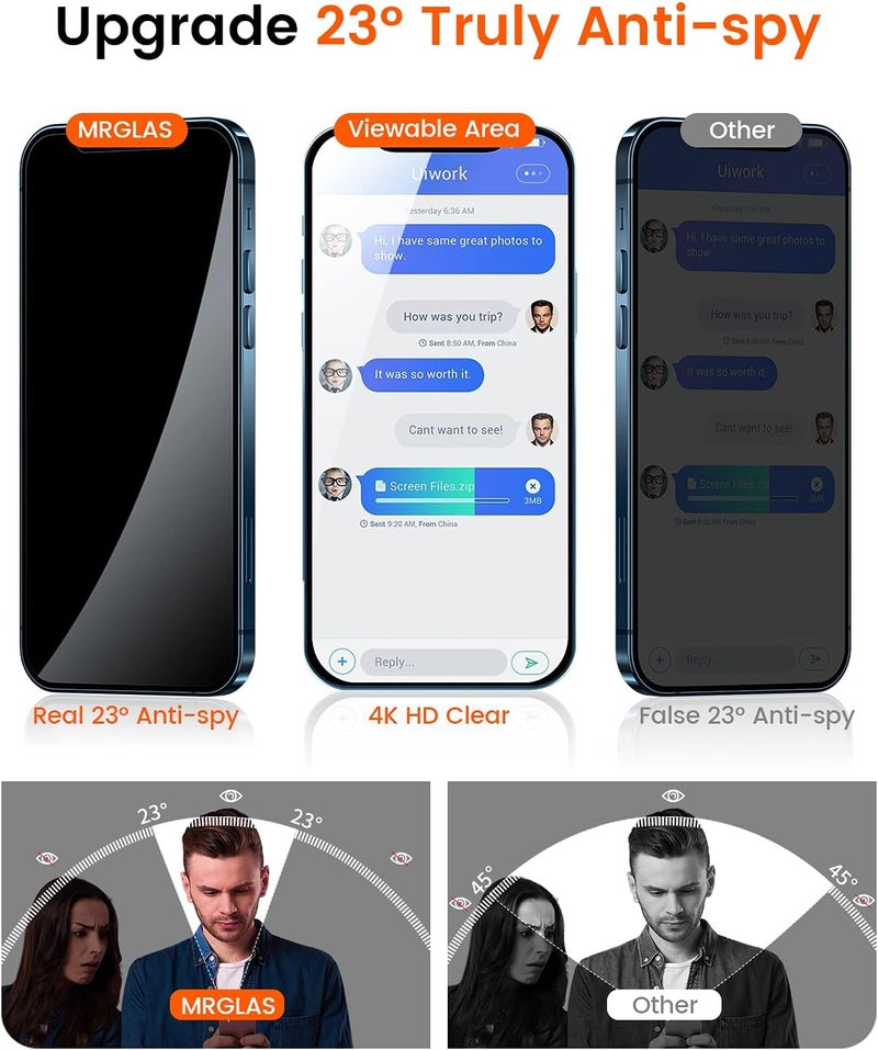 MRGLAS 4-Pack Privacy Screen Protector for iPhone 12 Pro Max [100% Anti-Spy][9H+ Military-Grade Aerospace Glass][Auto-Alignment Kits] Shatterproof Tempered Glass Film for 12 Pro Max 6.7" Zero-Bubble - Image 3