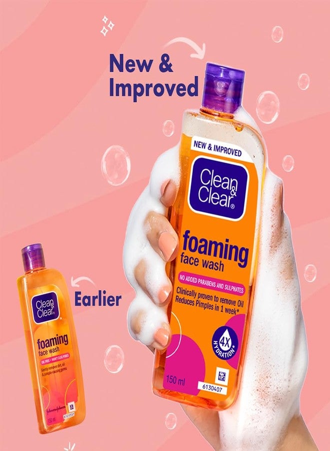 Clean & Clear Foaming face wash for oily skin, removes 99.8% pimple causing germs, Home & travel combo pack offer- Buy 240ml Get 100ml Free - Image 2