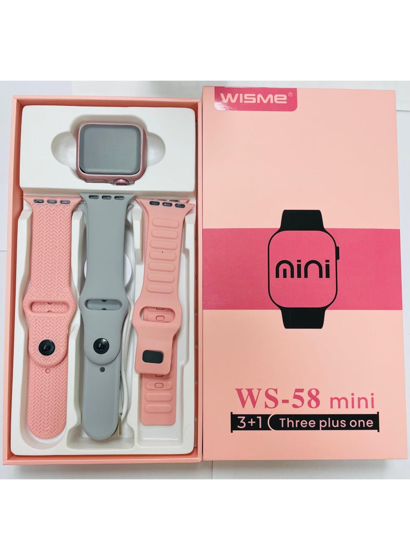 WISME WISME WS-58 Mini Smartwatch: Stylish 3+1 Strap Combo, Compact Design, Fitness Tracking, Customizable Bands, and Everyday Functionality for Active and Fashion-Conscious Users – All-in-One Package.  - Image 1