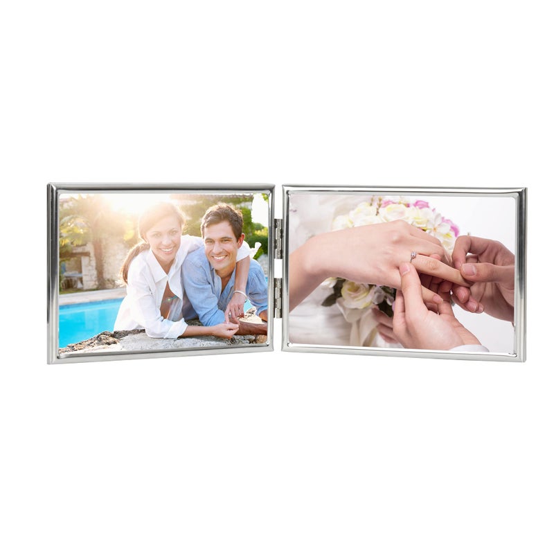 Bowenturbo Bowenturbo Double Thin Edge Metal Picture FrameHorizontal StandingVelvet Back Simple Classic Styling Double 4x6 Silver 