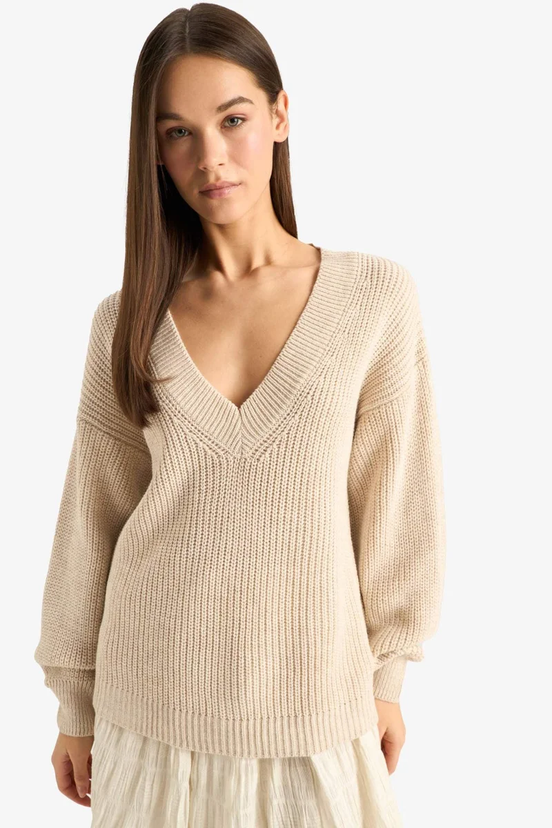 DeFacto Oversize V-Neck Knit Pullover