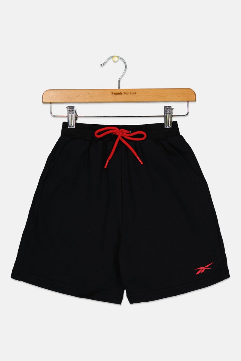 Reebok شورتات تدريب تيري للأطفال الأولاد بشعار العلامة التجارية، أسود - Image 2