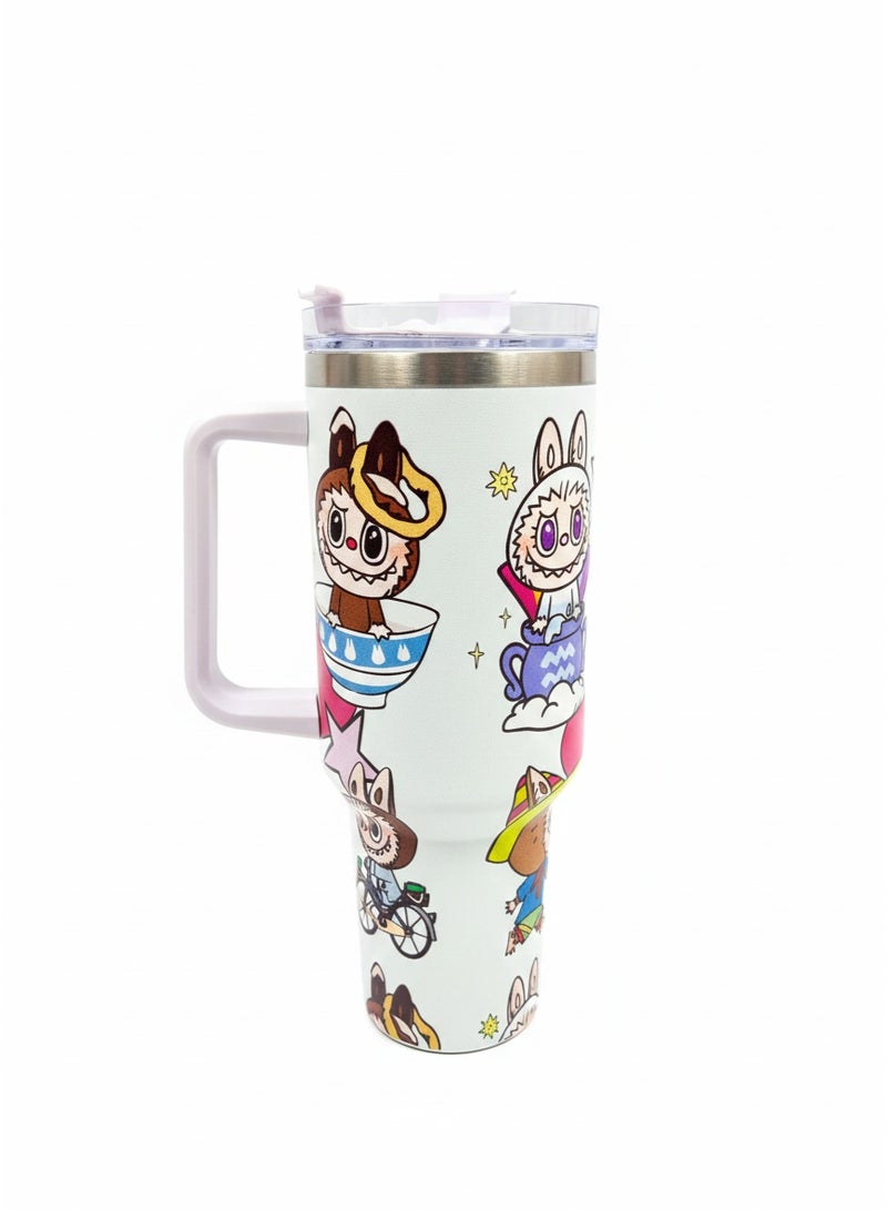 Stanley Thermal Mug 1200ML with Handle – Double Wall Vacuum Insulated Stainless Steel Tumbler with Lid, Labubu Cartoon Printed Design, Cute & Practical Gift Mug for Kids, Girls, Teens & Daily Use - Image 2
