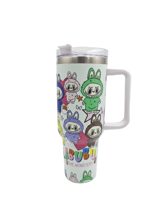 Stanley Thermal Mug 1200ML with Handle – Double Wall Vacuum Insulated Stainless Steel Tumbler with Lid, Labubu Cartoon Printed Design, Cute & Practical Gift Mug for Kids, Girls, Teens & Daily Use - Image 1