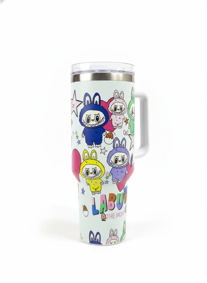 Stanley Thermal Mug 1200ML with Handle – Double Wall Vacuum Insulated Stainless Steel Tumbler with Lid, Labubu Cartoon Printed Design, Cute & Practical Gift Mug for Kids, Girls, Teens & Daily Use - Image 3