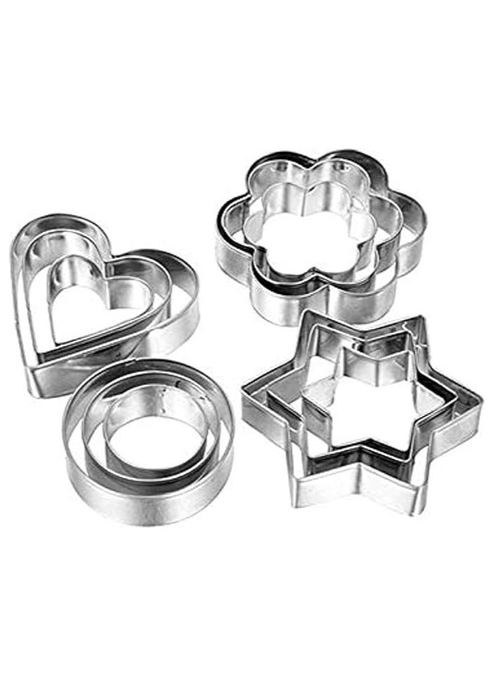 مجموعة قوالب تقطيع البسكويت المعدنية (12 قطعة) من قوالب تقطيع البسكويت على شكل قلب ونجمة ودائرة وزهرة من الفولاذ المقاوم للصدأ