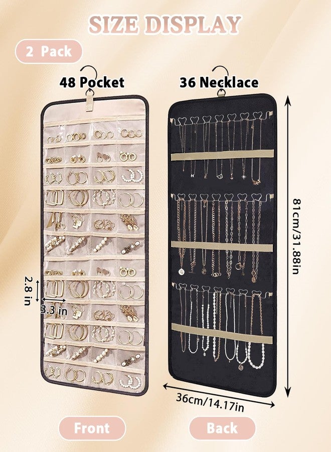 Waaqkid 2 Pack Hanging Jewelry Organizer for Closet, Double Sided 36 Necklace Hooks 48 Pockets Holder - Image 3
