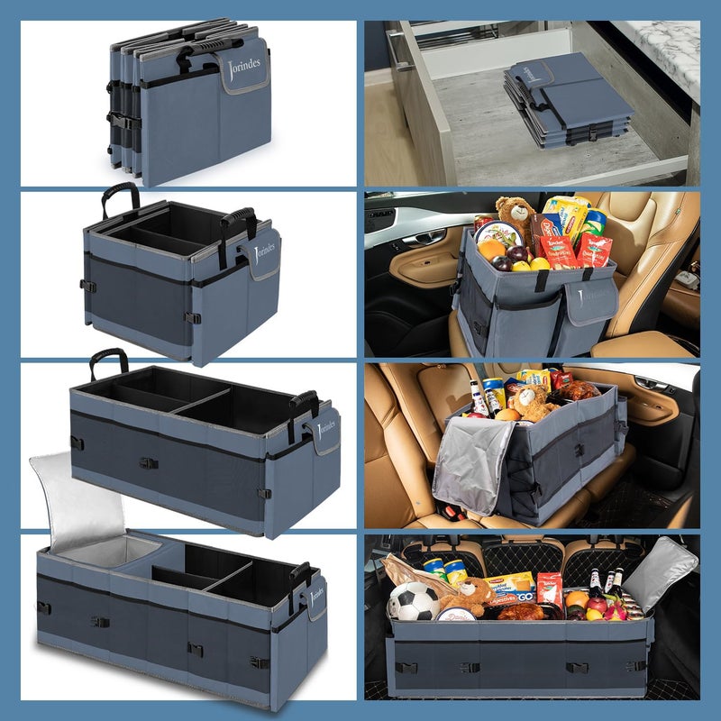 Jorindes Trunk Organizer with Built-in Insulated Leak Proof Cooler Bag,Collapsible Cargo Organizer for SUV with Non Slip Bottom Strips,3 Large Compartments Foldable Waterproof Portable Car Storage Box XL - Image 5
