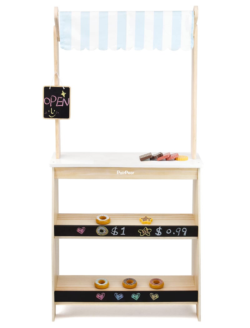 PairPear Grocery Store Pretend Play Wooden Toys Lemonade Stand for Kids Natural Style Market Stand Play Food Sets - Image 3