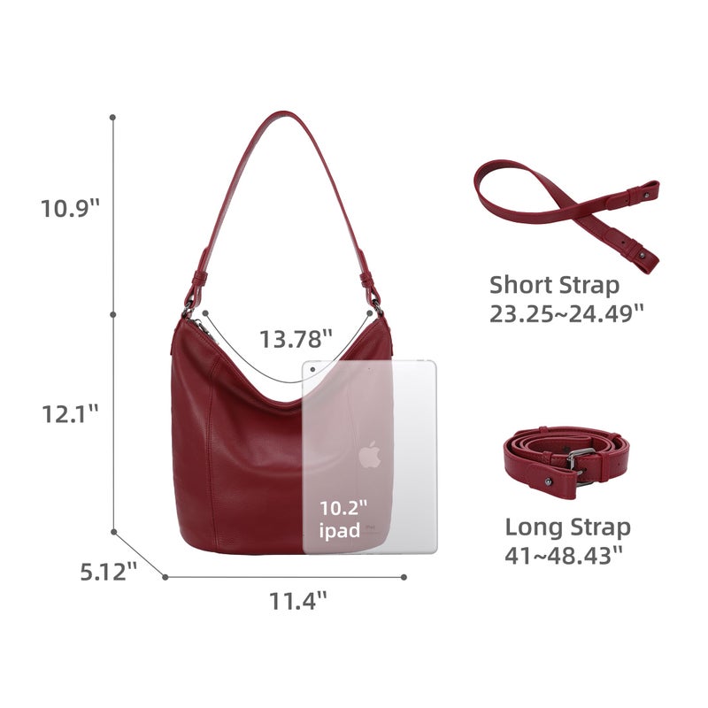 Iswee Red Handbag Leather Purse Crossbody Bags for Women Hobo Bags Shoulder Purses and Handbags Trendy Tote Bag Fall Satchel Slouchy Bags (Wine) - Image 4