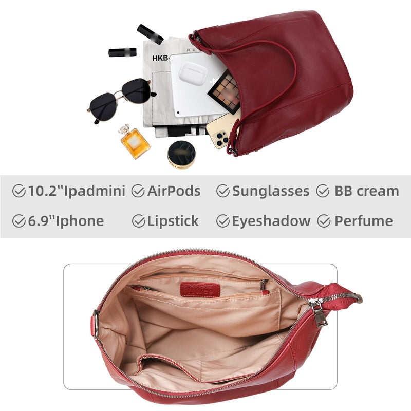Iswee Red Handbag Leather Purse Crossbody Bags for Women Hobo Bags Shoulder Purses and Handbags Trendy Tote Bag Fall Satchel Slouchy Bags (Wine) - Image 5