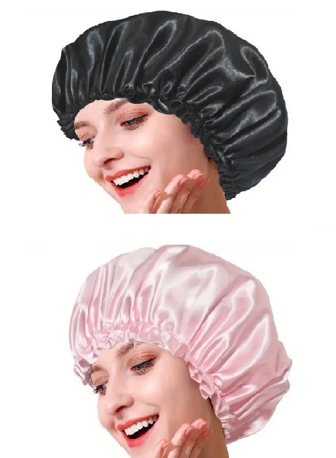 MASIA Hair Bonnet Set - 2 Pieces - Soft & Durable for Sleeping and Showering - satin bonnet, hair bonnet, sleeping bonnet, shower bonnet, curly hair bonnet, long hair bonnet, short hair bonnet, soft bonnet, durable bonnet, hair care. - Image 1