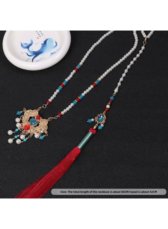 Ancient Style Hanfu Super Long Tassel Soft Lotus Daily Retro All-match Ming Necklace Collar Lotus Lotus Lotus Accessories 