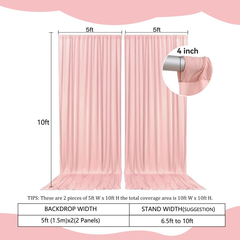Zankubom 2 Panels Light Pink Backdrop Curtain, 10 x 10 Feet Background Curtains for Parties, Weddings, Baby Showers, Bachelorette Halloween, Christmas Birthday Party Photoshoot Backdrop Curtains Decorations - Image 2