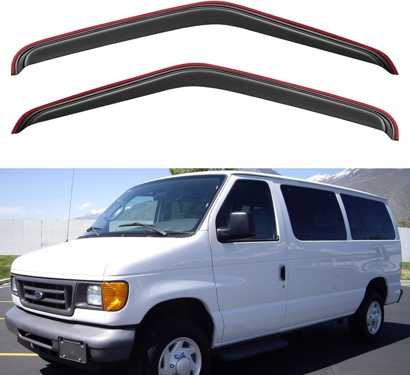 YQAUTEC in-Channel Window Visors Rain Guards for 1992-2006 Ford Econoline Vans - Image 1