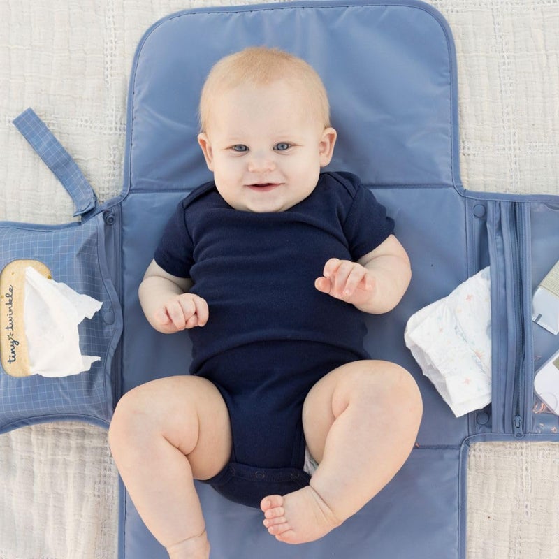 Tiny Twinkle Portable Diaper Changing Pad | Waterproof, Wipeable & Compact Baby Changing Pad for Travel | Smart Wipes Pocket & Organized Storage| Newborn Shower Gift (Grid) - Image 3