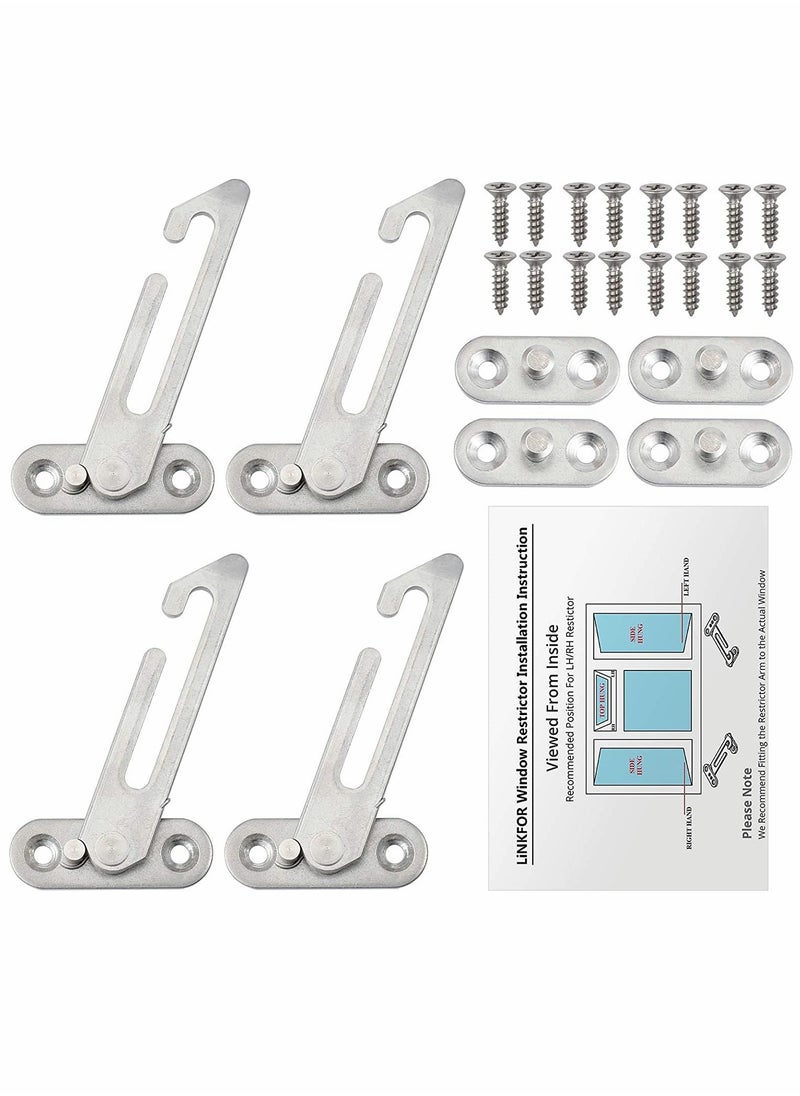 SYOSI - 4PCS Window Restrictor Locks UPVC Window Restrictor Hook Window Security Lock Stainless Steel Child Lock Restrictor Safety Catch with Screws- Right - Image 1