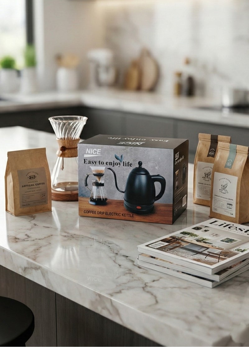 نايس غلاية كهربائية معقوفة غلاية قهوة كهربائية سوداء بتقنية عنق الإوزة للتقطير - Image 1