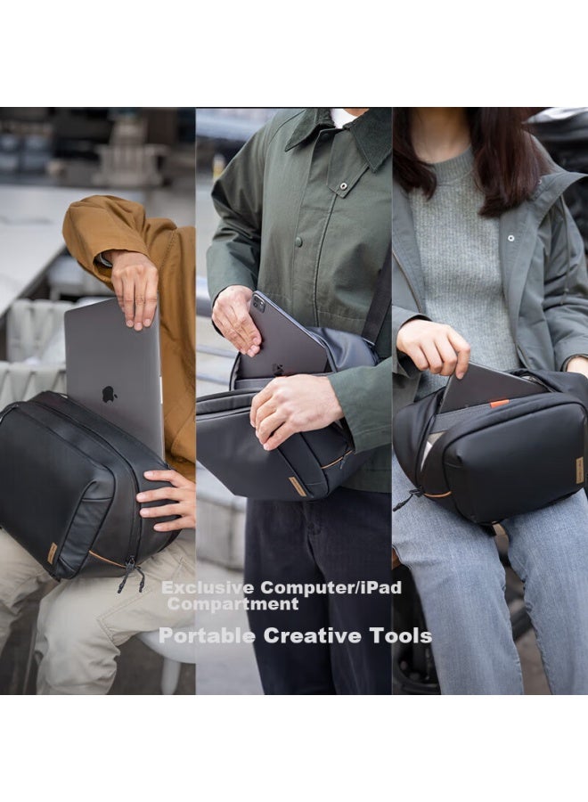 بجي تك Pgytech Camera Bag Onegov2 حقيبة كتف، حقيبة تصوير Dandelion، حقيبة ظهر كاميرا ميرورلس، حقيبة عدسة داخلية، حقيبة كاميرا Dslr عبر الجسم، حقيبة سفر محمولة مقاومة للماء، لون العقيق الأسود 4l - Image 5