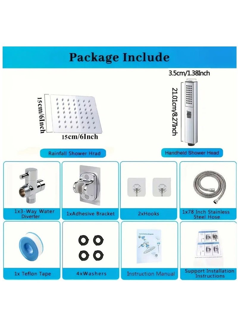 Arabest - Transform Your Shower Experience with a 6 High Pressure RainShower Head and Two-in-One Handheld Set, Plus 78 Extra LongHose, 3-Way Diverter, and Adhesive Shower Head Holder! - Image 1