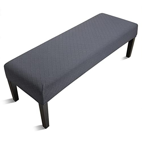 Fuloon Stretch Jacquard Dining Bench Cover  AntiDust Removable Bench Slipcover Washable Seat Cushion Protector for Bedroom Kitchen Hotel Banquet Gray