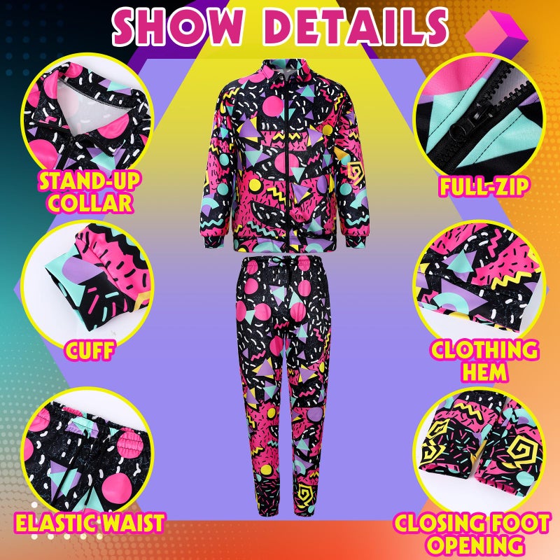 Arssm Retro 80s 90s Outfit Sets for Men Vintage Jacket and Joggers Sweatpants 80s Tracksuit Streetwear(Purple-XL) - Image 2