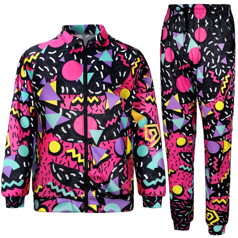 Arssm Retro 80s 90s Outfit Sets for Men Vintage Jacket and Joggers Sweatpants 80s Tracksuit Streetwear(Purple-XL) - Image 1