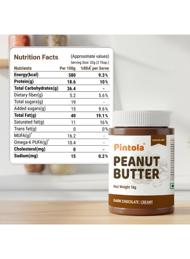 Pintola Creamy Dark Chocolate Peanut Butter 340g | High in Protein | Made from Premium Roasted Peanuts | Gluten-Free - Image 2
