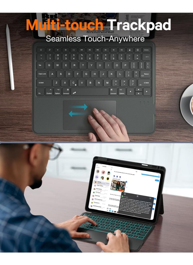 تيجو - حافظة لوحة مفاتيح iPad 11th(A16, 2025) و10.9 الجيل العاشر 2022، مع اللغة الإنجليزية والعربية، قابلة للفصل المغناطيسي، لوحة تتبع ذكية، حامل قابل للتعديل، وضع مزدوج عمودي/أفقي، لوحة مفاتيح بإضاءة خلفية 7 ألوان لجهاز iPad 10th 10.9 بوصة 2022 - Image 1