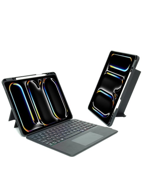 iPad 11th (A16, 2025) & 10.9 10th Gen 2022 Keyboard Case, with English & Arabic Language, Magnetic Detachable, Smart Trackpad, Adjustable Stand, Portrait/Landscape Dual Mode, 7 color Backlit Keyboard for iPad 11th A16, 2025 & iPad 10th 10.9” 2022