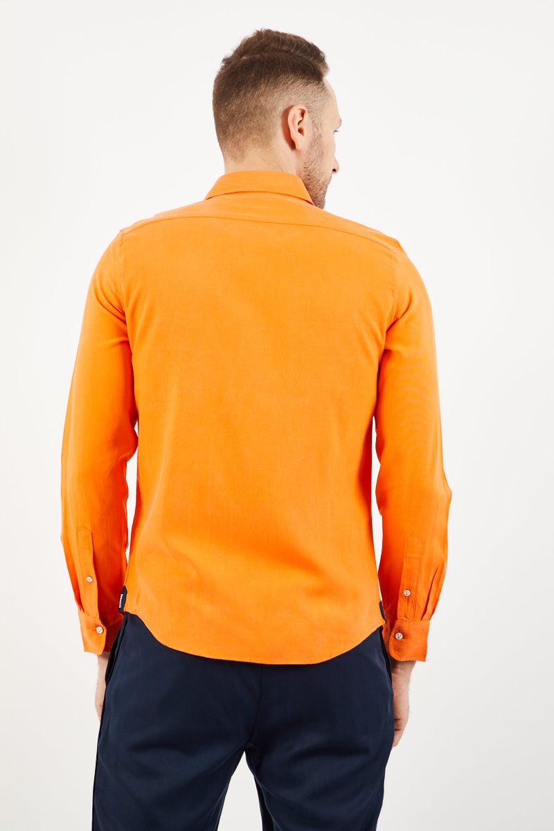 Vilebrequin Men Regular Fit Spread Neck Long Sleeve Casual Shirt, Orange - Image 2