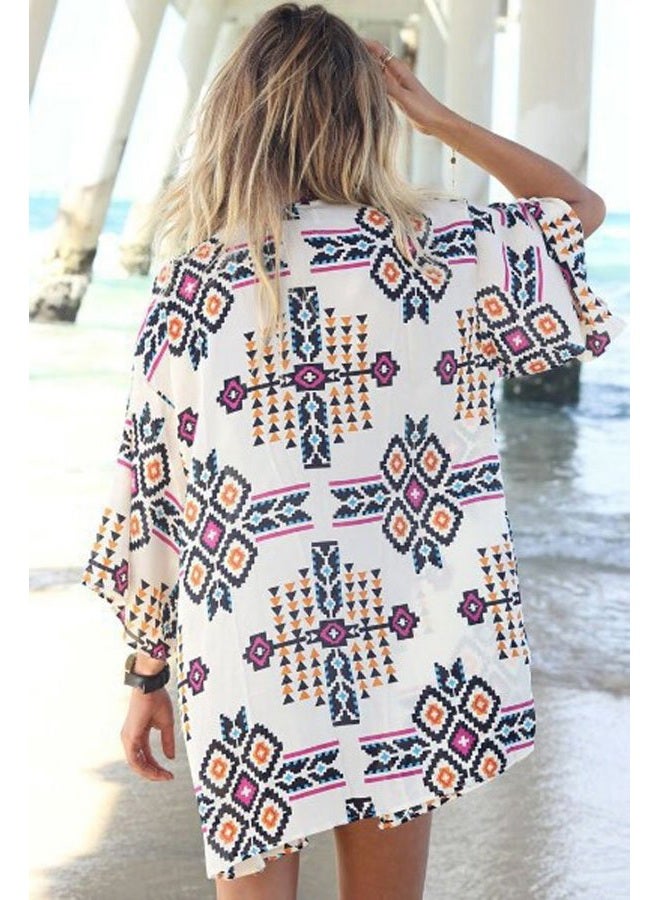 Camisunny بلوزة شيفون صيفية للنساء مطبوعة بغطاء سباحة شاطئي كاردجان كيمونو مقاس M - Image 4